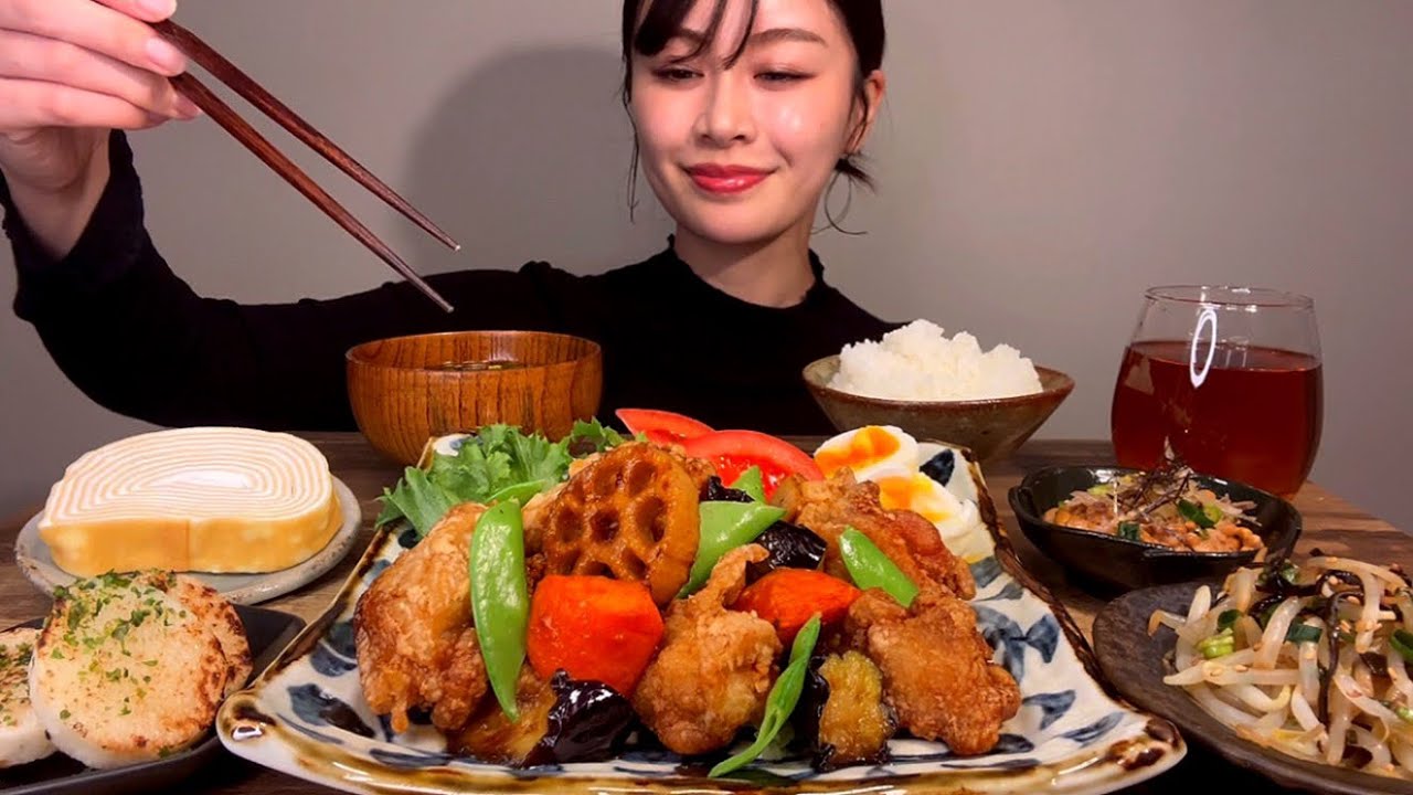 【ASMR】大戸屋風！鶏と野菜の黒酢あん定食[EatingSounds モッパン 咀嚼音 먹방]