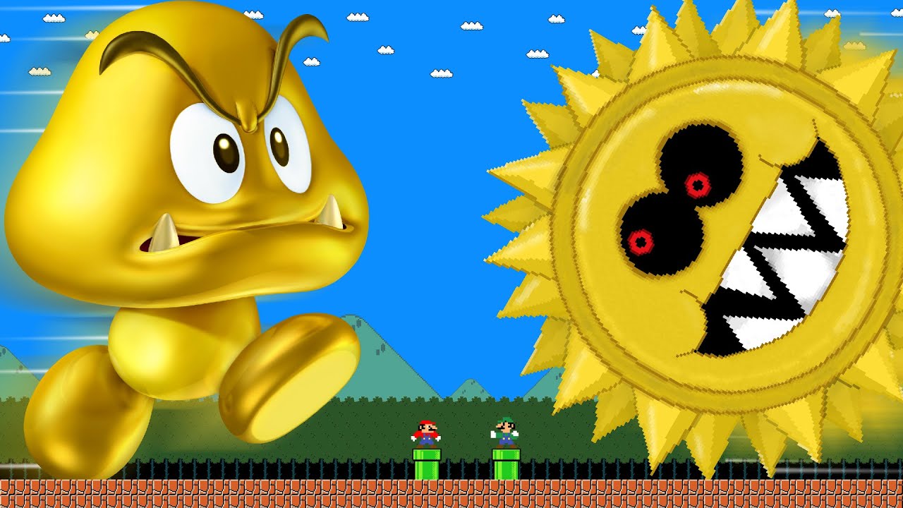 Mario controls Mega Goomba Gold vs Luigi's Mega Grrrol Gold Calamity | Game Animation