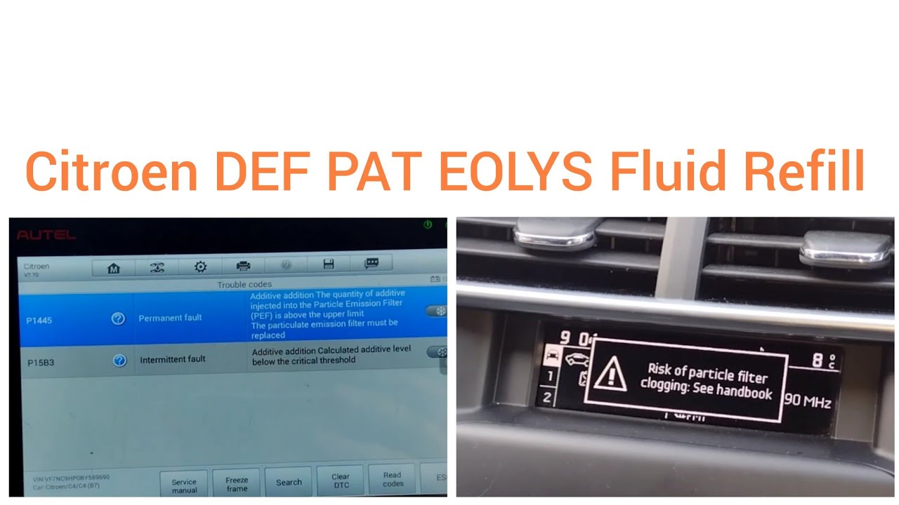Citroen C4 Risk Of Particle Filter Clogging: P1583 P1445 PAT EOLYS Fluid Replacement DEF Bag Refill