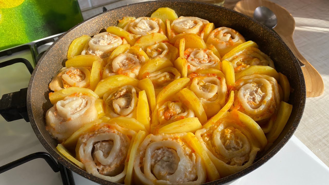 Мясные рулетики. Вкусный обед в одной сковороде.