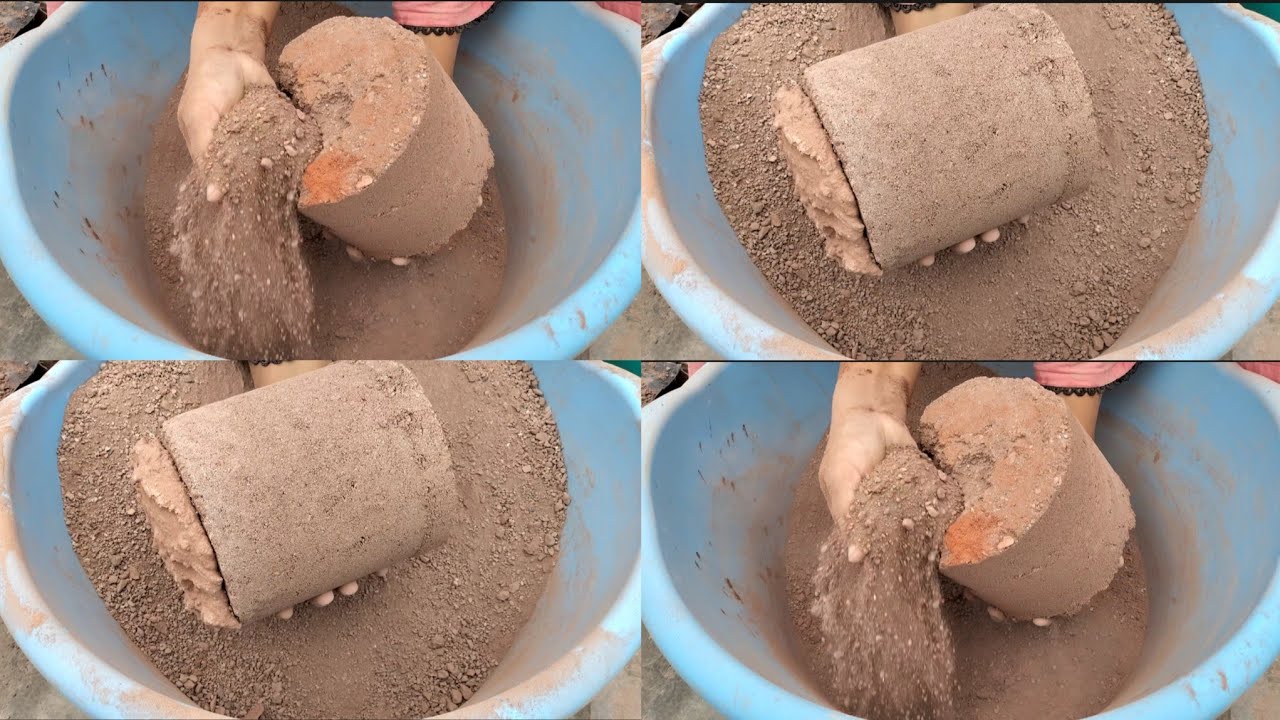 Brown gritty bucket shape's duty dry full tub crumbling ASMR