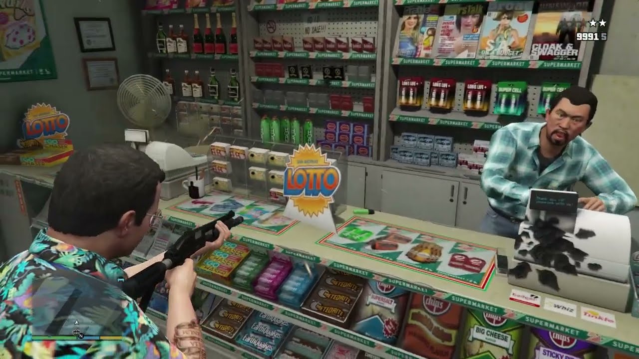 GTA V: Michael, Franklin, Trevor & Crew 5 Star Carbine Gun Cop Battle + Escape