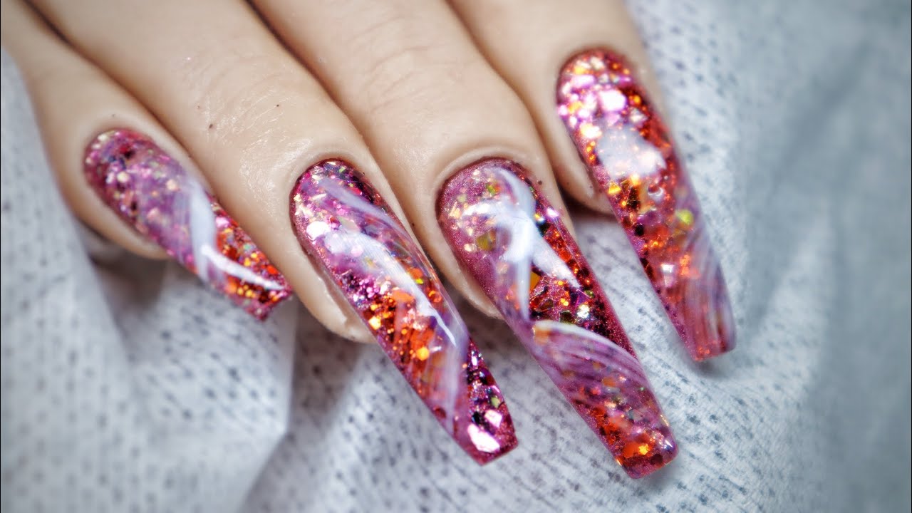 Autumnal veil - dimensional romantic hard gel coffin nails