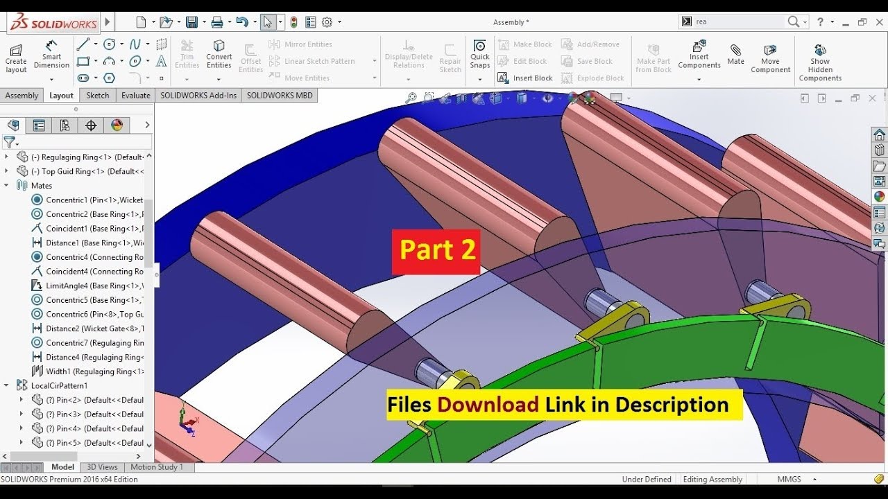 SolidWorks Tutorial:Wicket Gates of Francis Turbine Design and Assembly Part 2/2