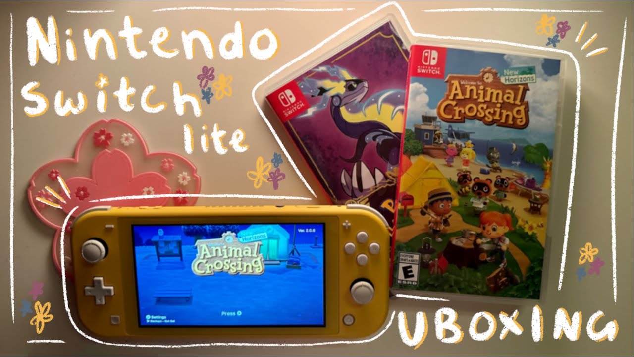 small nintendo switch lite unboxing (yellow) 🌻✨~ aesthetic, animal crossing, pokémon violet