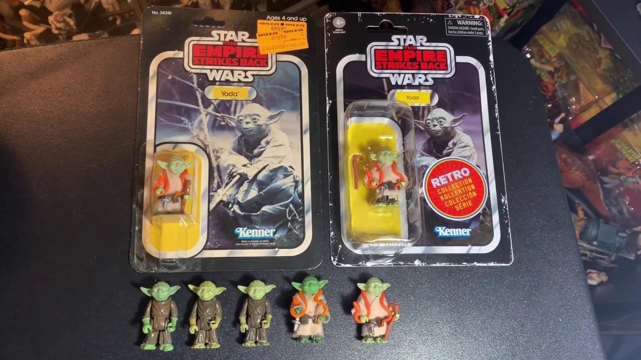 Yoda Retro Collection Star Wars Detailed Comparison of Accessories and Figures and Cardbacks