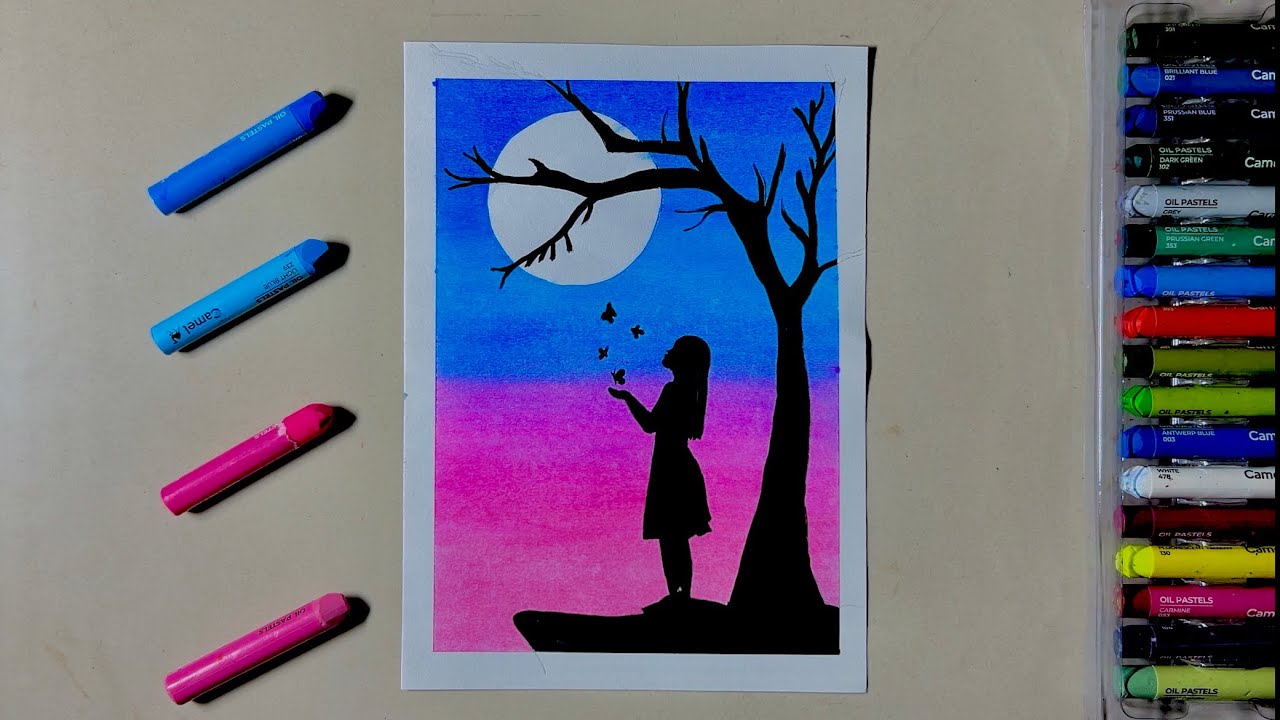 Oil Pastel Night Scenery Painting | Moonlit Portrait Tutorial for Beginners