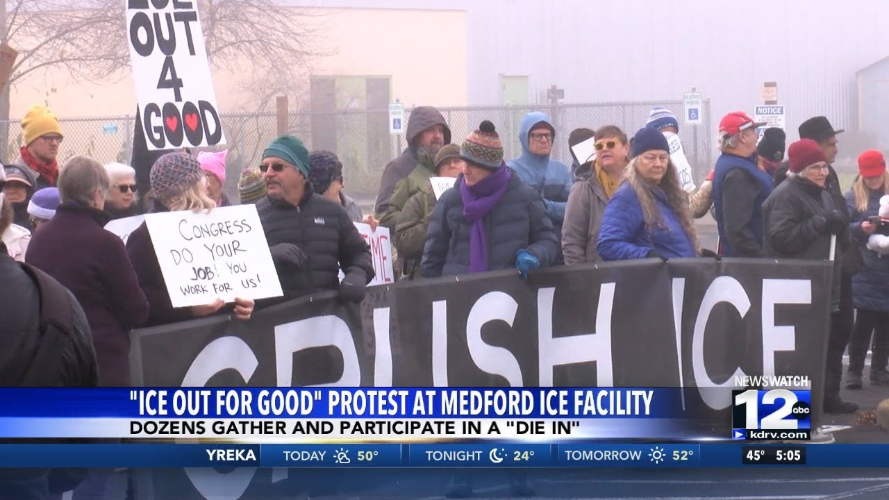 Dozens gathered outside the Medford ICE facility to protest on Tuesday