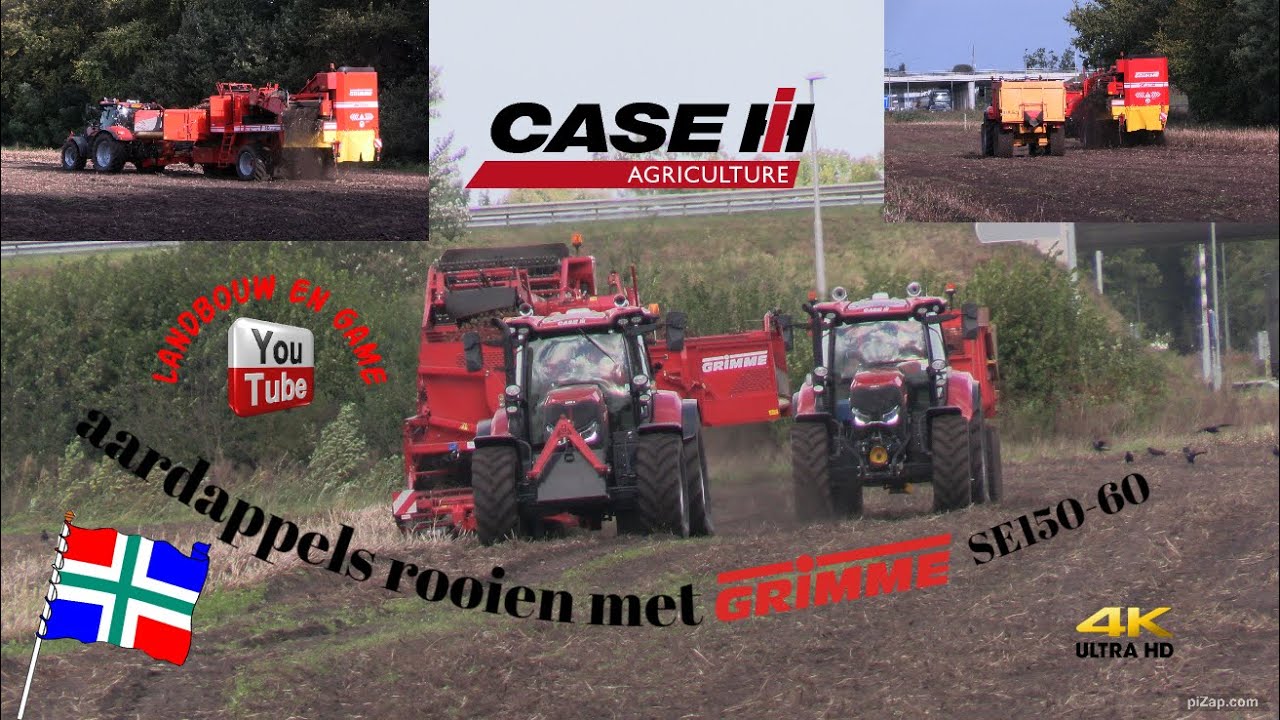 aardappels rooien met grimme SE150-60  met case 145 . transport case 135  bij ommelanderwijk 4k