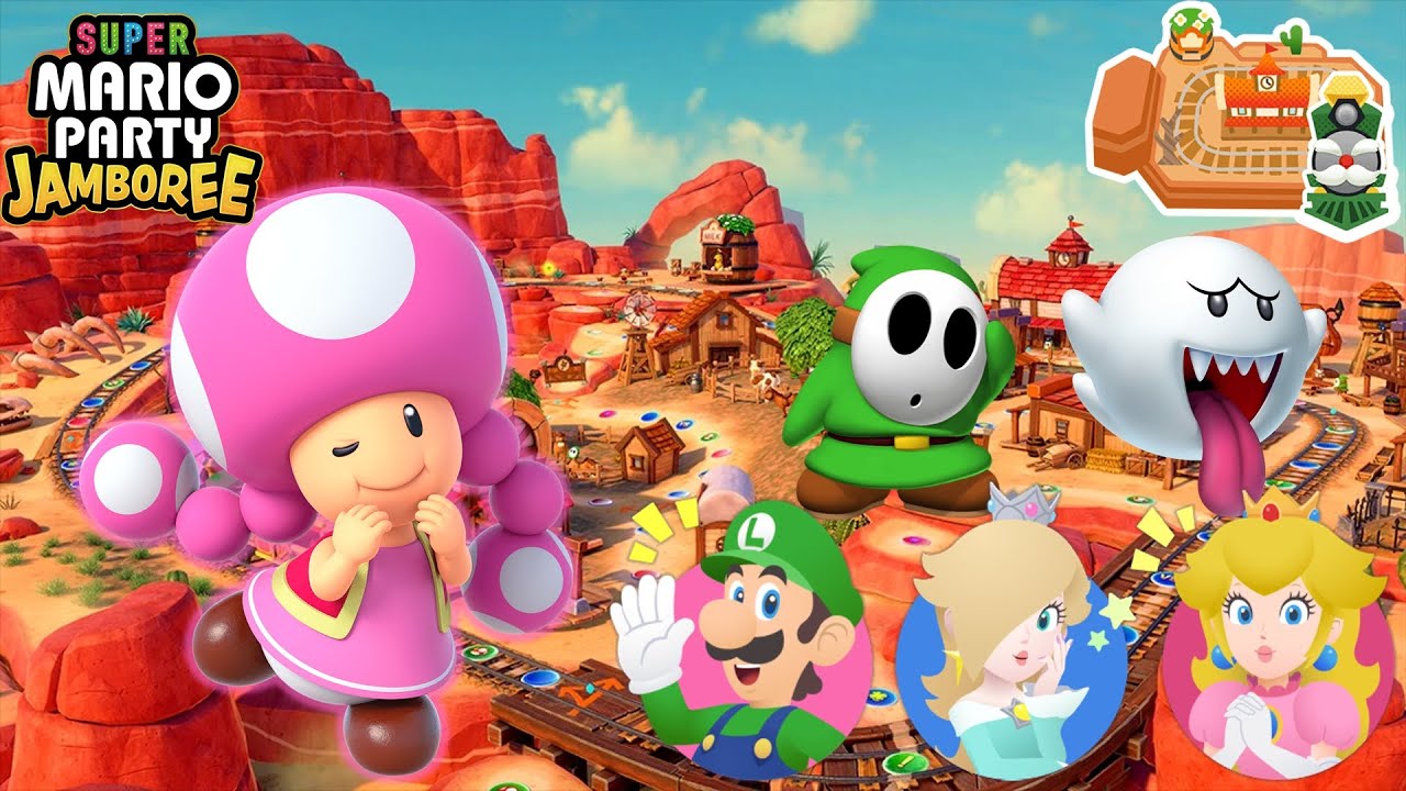 Super Mario Party Jamboree - Toadette vs Luigi vs Rosalina vs Peach - Western Land