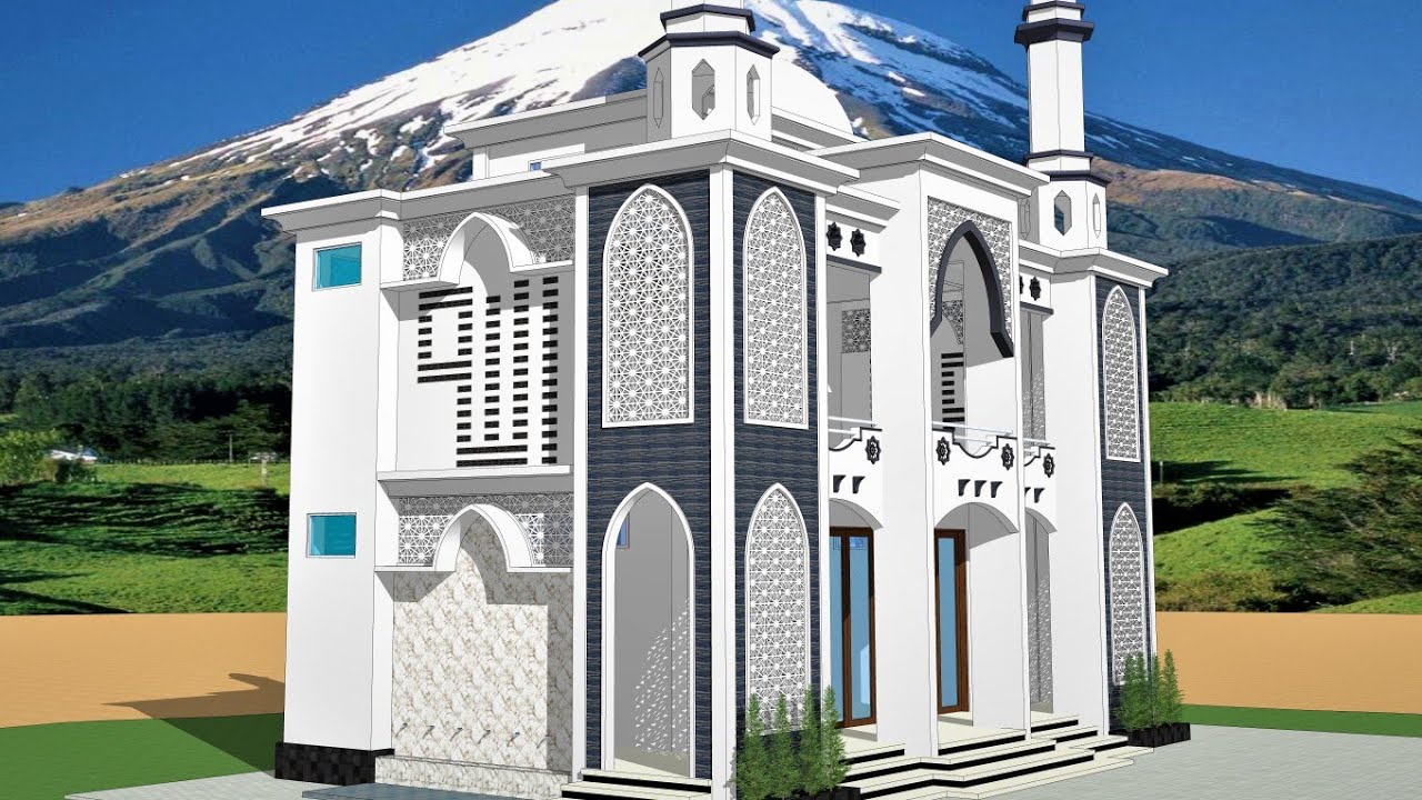 Desain Masjid 9 x 15 Minimalis Modern 2 Lantai