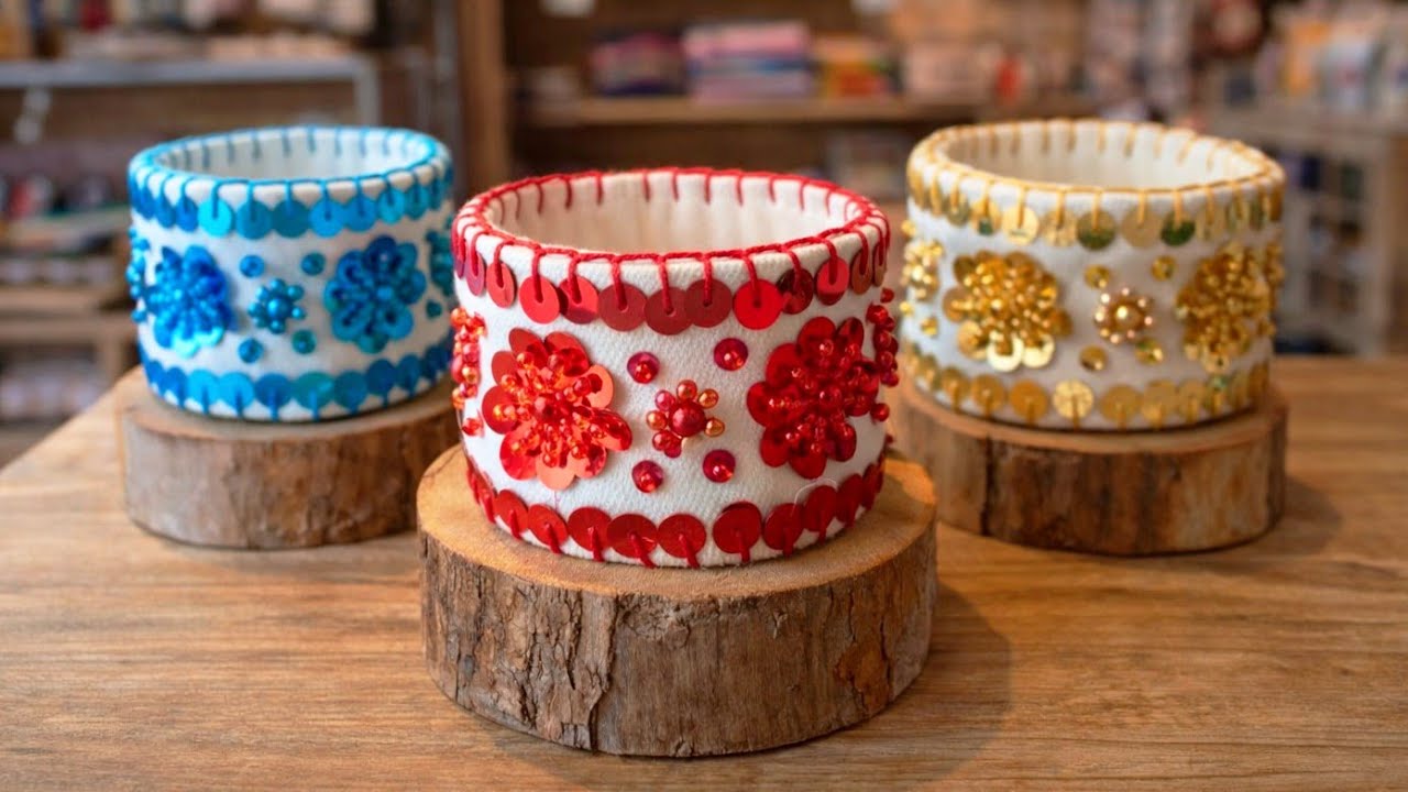 ​DIY: Brazaletes artesanal de Mezclilla Reciclada con Bordado de abalorios/ arte textil 