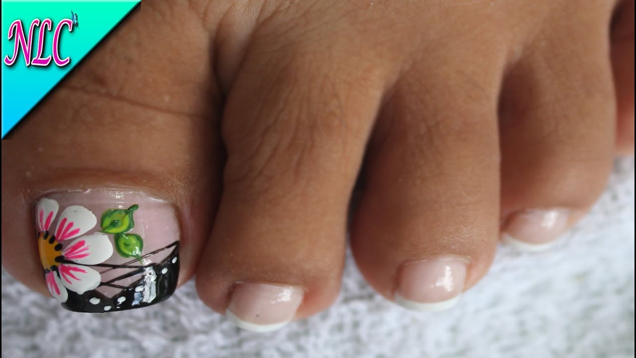 DECORACIÓN DE UÑAS PARA PIES FLOR Y FRANCÉS♥ - FLOWERS NAIL ART - FRENCH NAIL ART - NLC