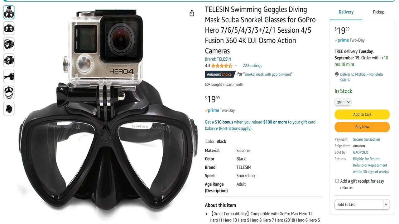 $20 TELESIN Diving Mask with GoPro Mount- Mask Unboxing and Review - Big Island of Hawaii