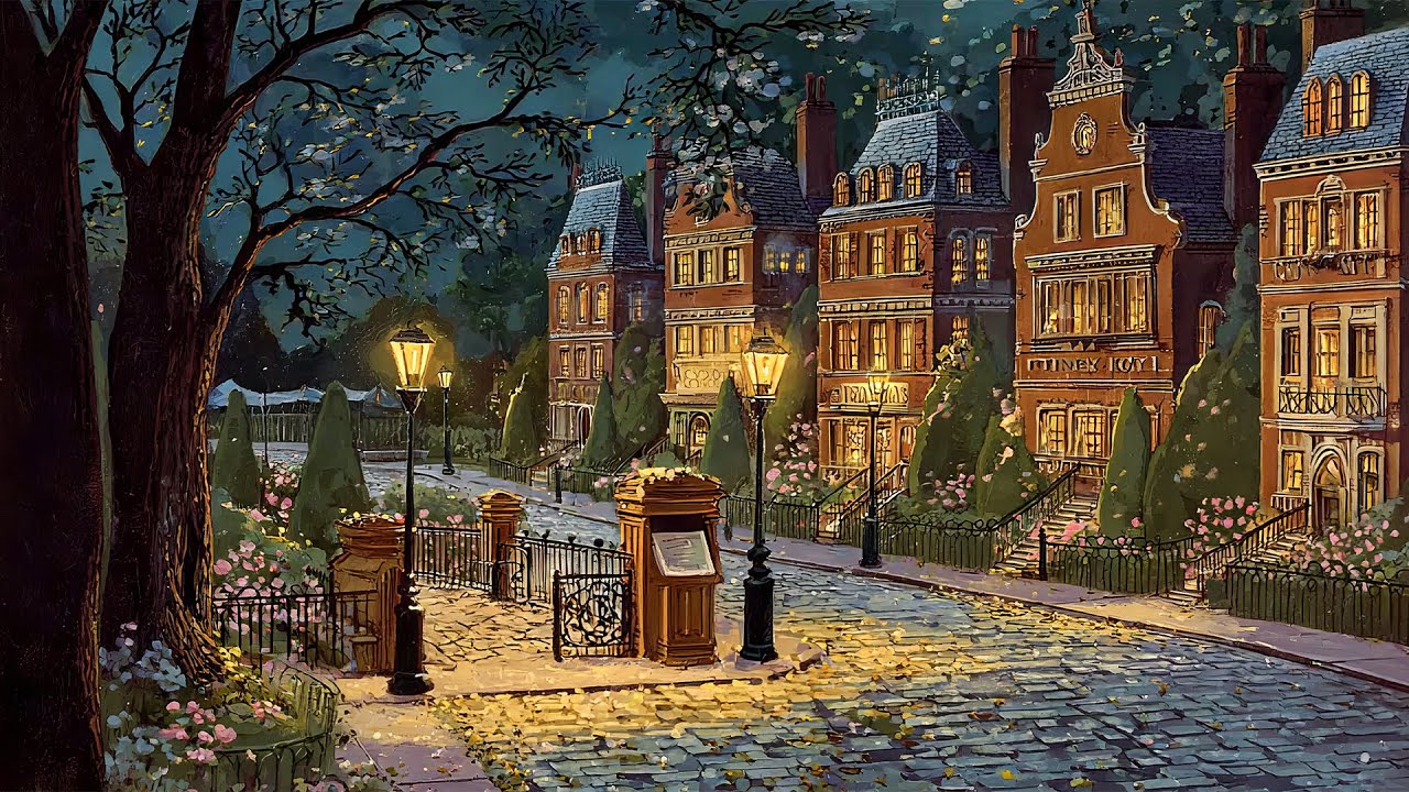 Autumn Night in a Cozy Vintage Corner with Soft 1940s Oldies in Another Room for Relaxation