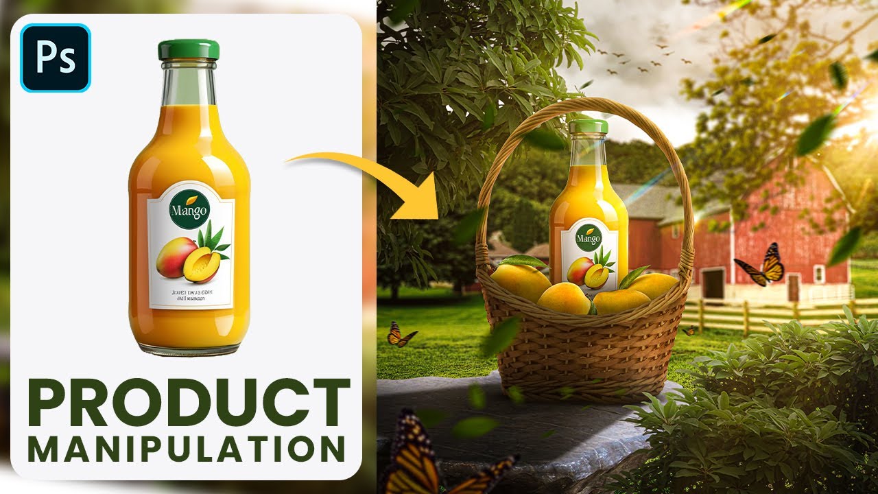 Product manipulation in Photoshop | Mango juice advertising poster design | photoshop tutorial