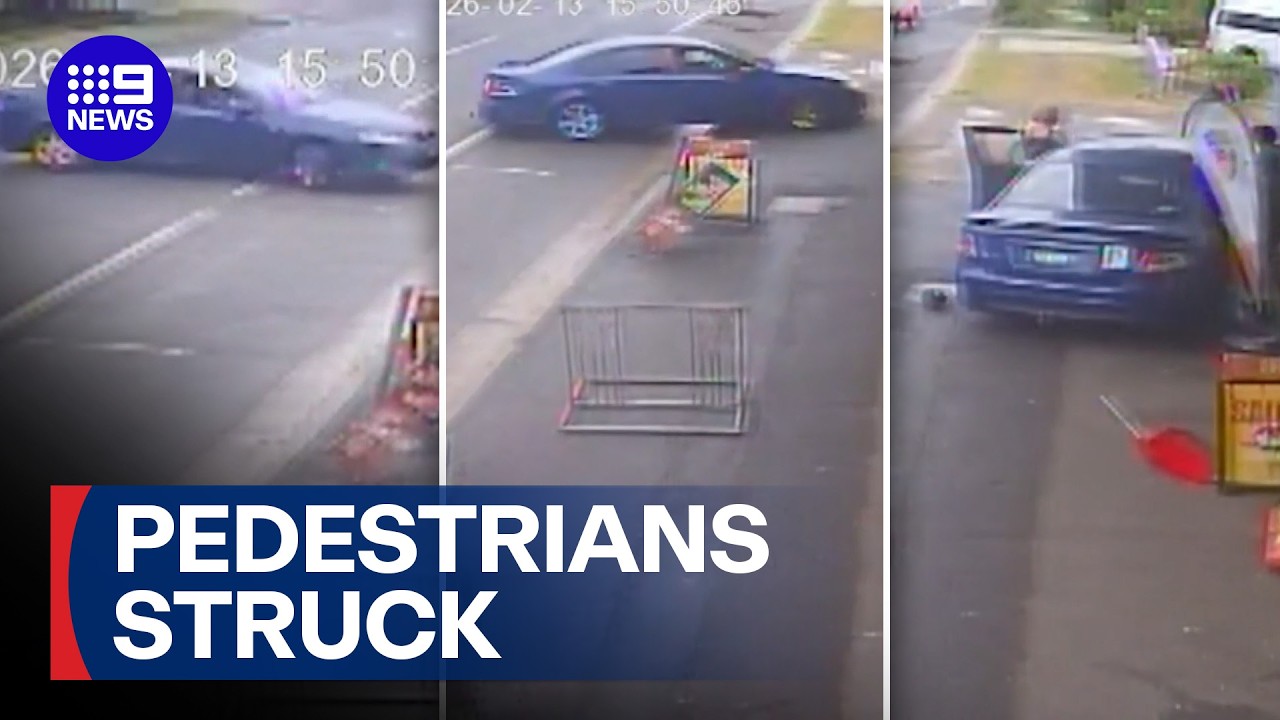 teenagers pinned to a wall after a car skids out of control | 9 News Australia