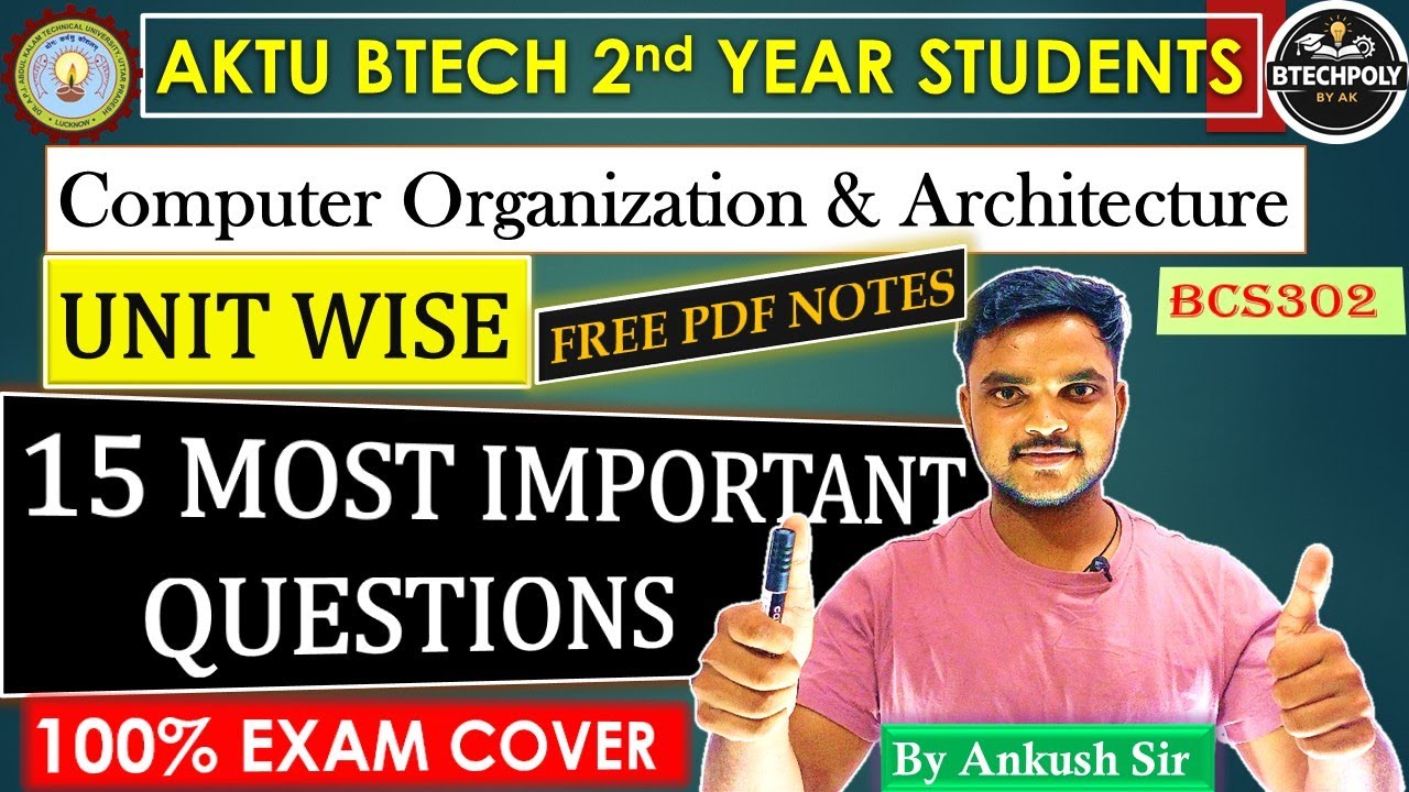 COA Most Important Questions AKTU 2026 | BTech 2nd Year Computer Organization #COA #pyq #btech
