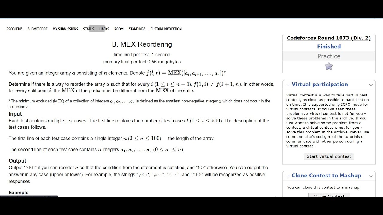 B. Mex Reordering | Codeforces Round 1073 (Div 2)