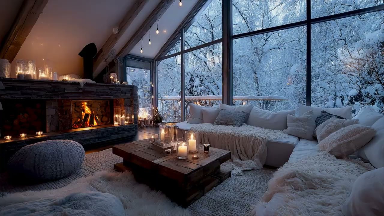 ❄️ 3 Hours White Ember Fireplace Ambience | Gentle Snowfall Glow for Deep Calm Focus Healing Relief