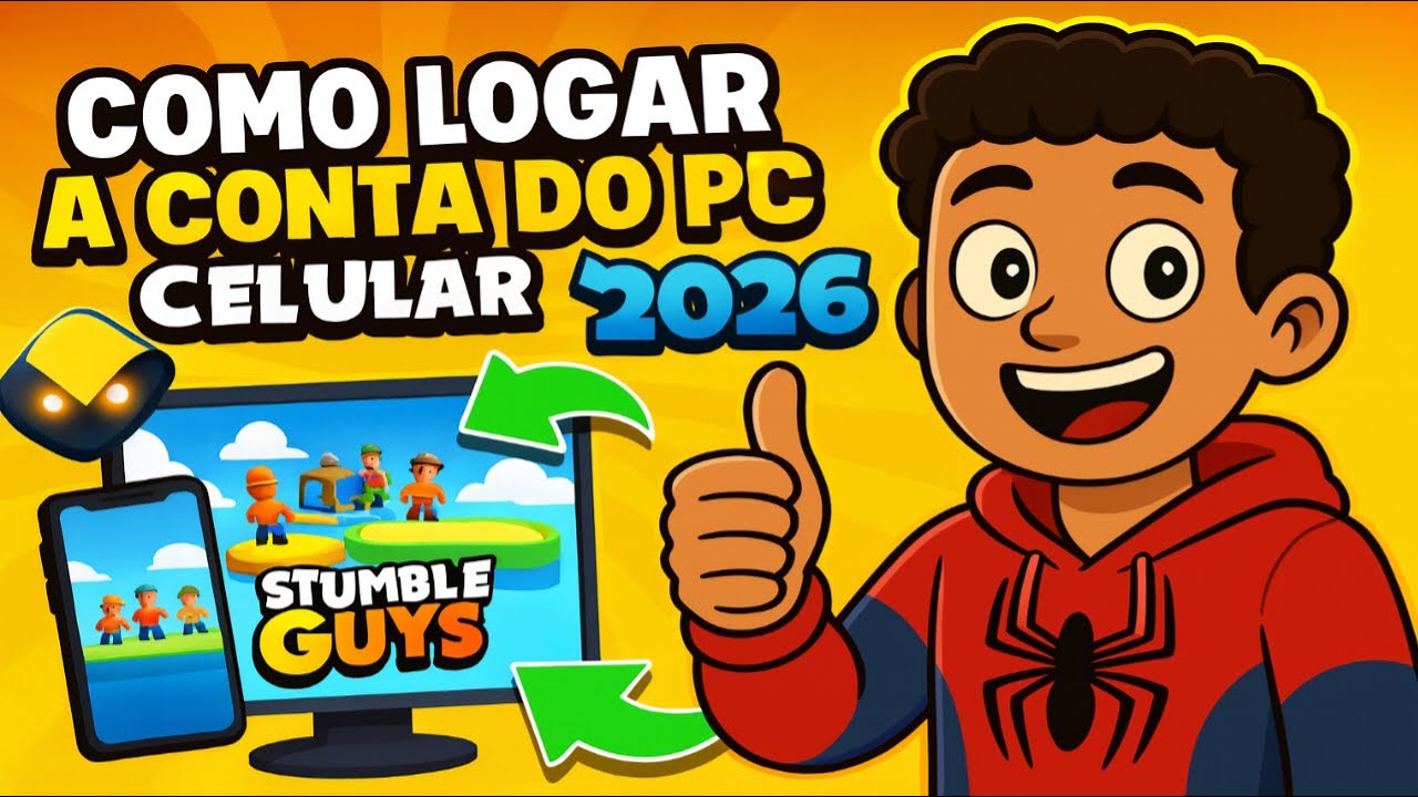 ✔STUMBLE GUYS✔ - COMO LOGAR A CONTA DO CELULAR NO PC? ATUALIZADO 2026!!😃✔