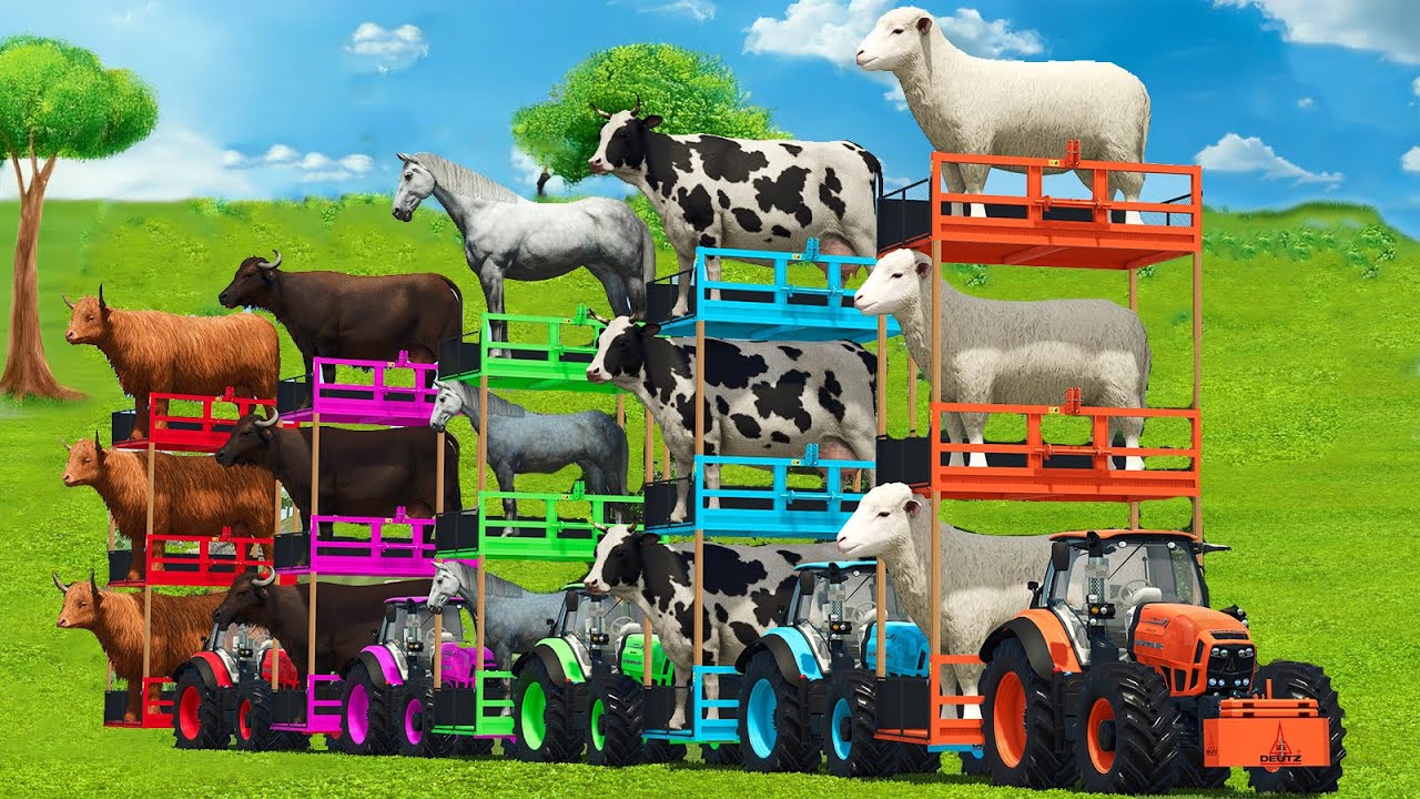 SHEEPS, BUFFALO, COWS, HORSES & GOATS TRANSPORT WITH TRACTORS - FARMING SIMULATOR 25