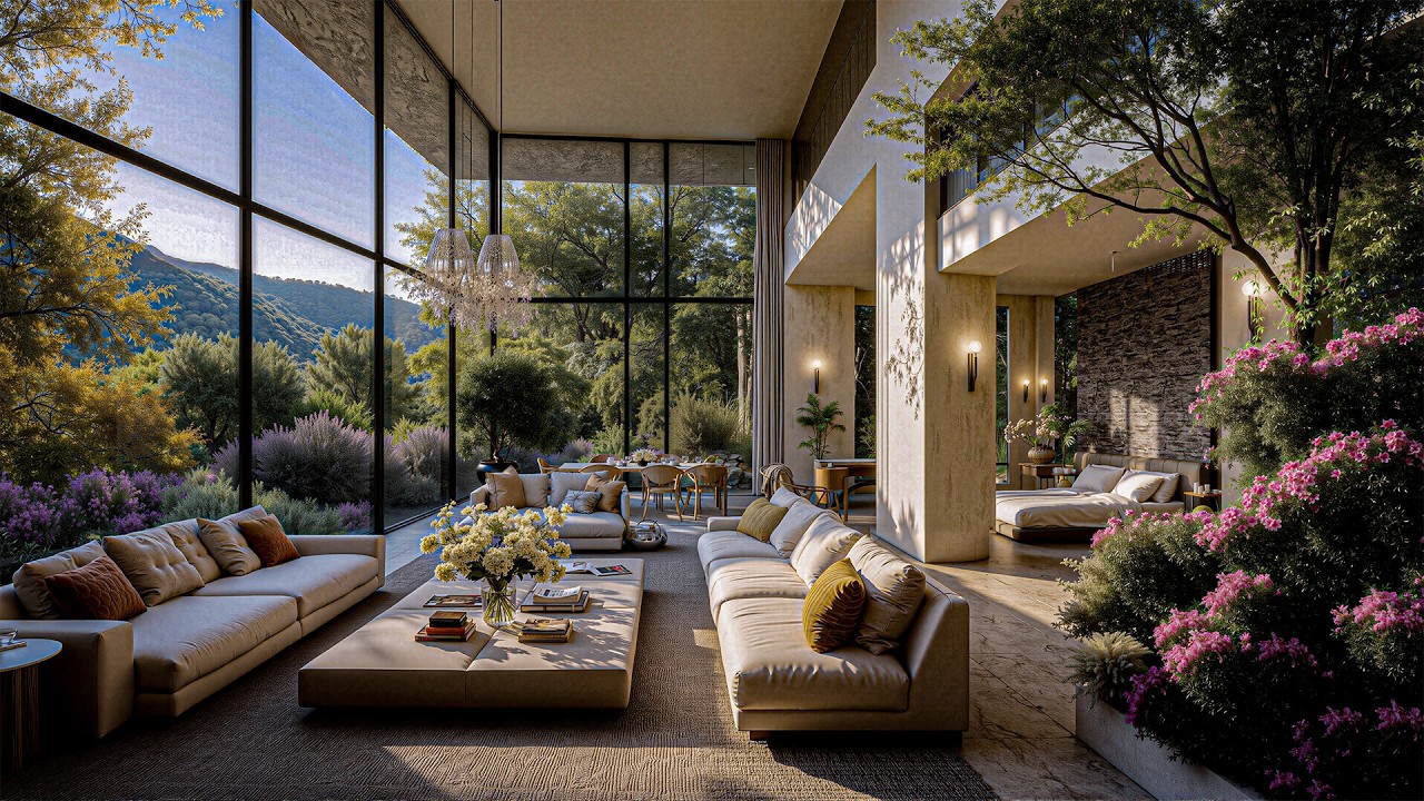 Smooth Jazz Music In The Living Room Of A Luxurious Villa - Soothing Jazz In The Spring Helps Relax