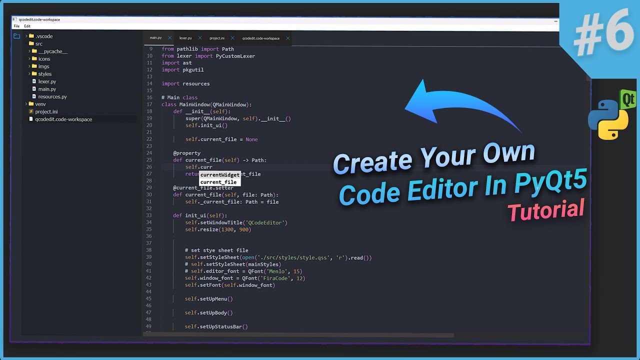 Create Your Own Code Editor in Python Using PyQt5 #6 - Adding Jedi Autocompletion