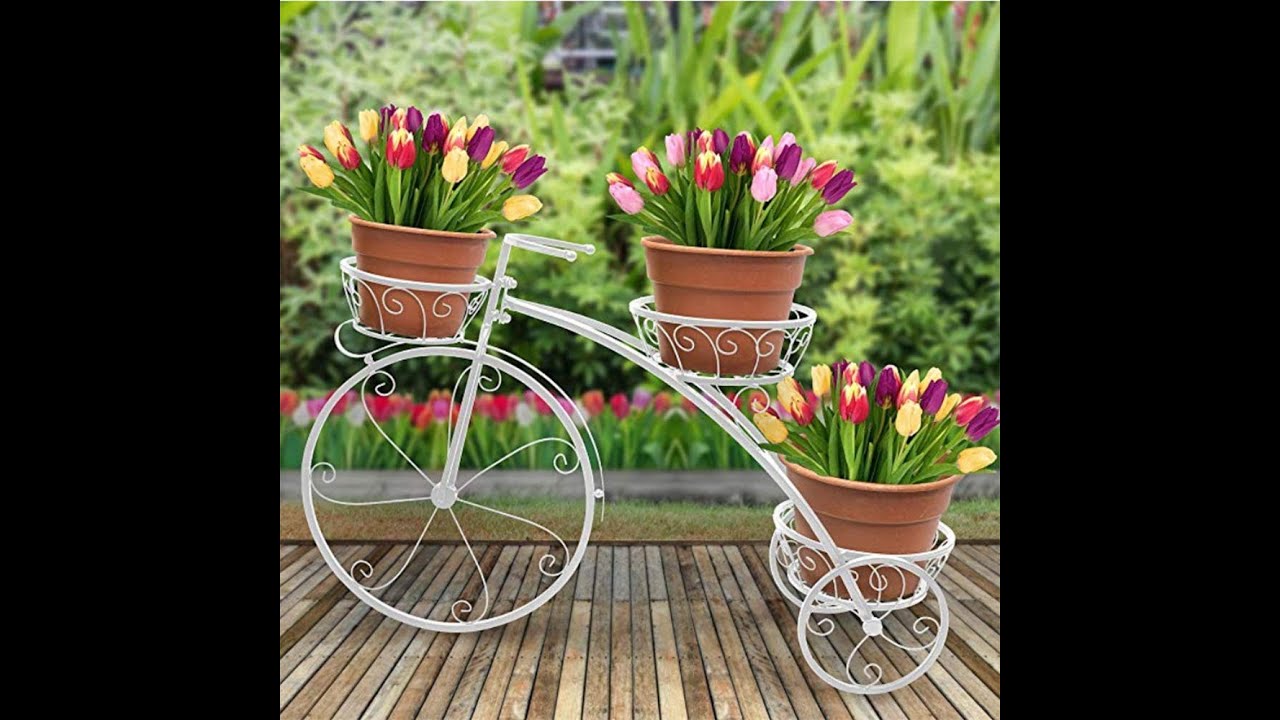 Livzing Tricycle Plant Stand Flower Pot Holder - Indoor Outdoor Display Decor Bicycle Rack