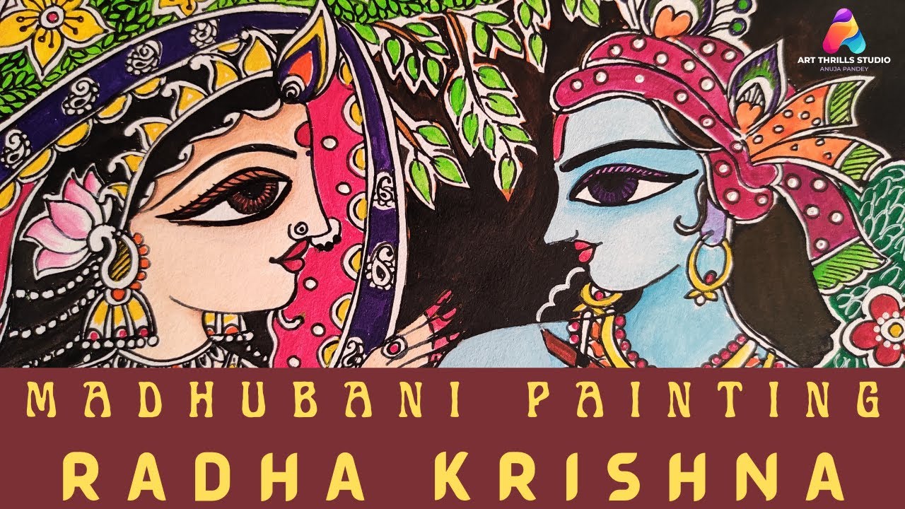 Madhubani Painting | Radha Krishna | ©Art Thrills Studio #ArtThrillsStudio #MadhubaniPainting