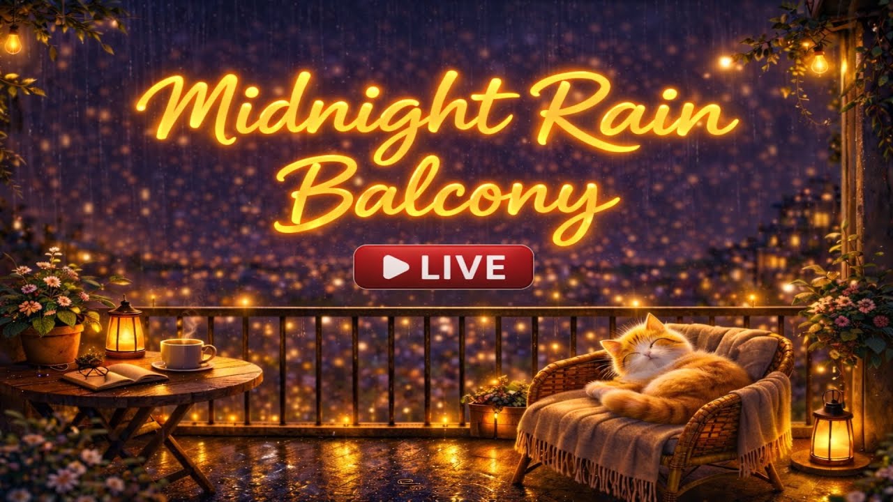 🔴 LIVE Midnight Rain Balcony 🌧️ 23:30 | Cozy Relax / Study / Sleep
