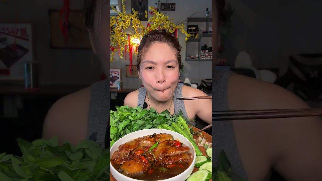 Ức Cá Kho Chấm Rau Bồ Ngót Sống Giòn Ngon Tét Nách | MUKBANG | ASMR |  HEALTHY |