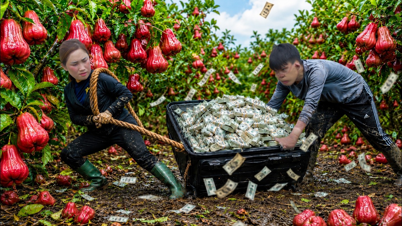 Harvesting Giant Red Wax Apples to sell | Shocking Cash Suitcase Found in the Orchard