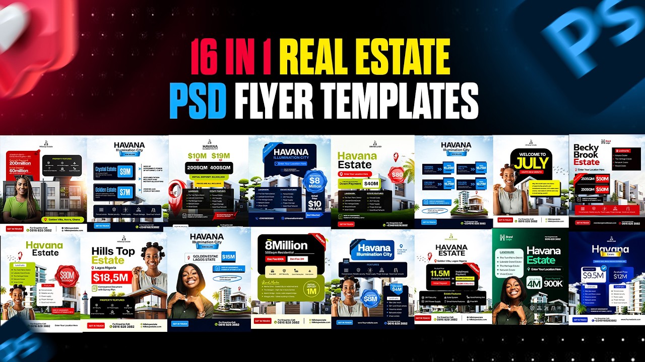 16 In 1 Complete Real Estate Social Media Flyer Templates | Editable Real Estate Posters