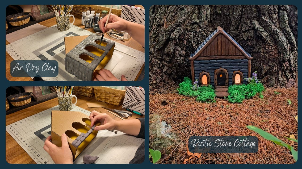 DIY Clay Fairy House - Air Dry Clay Tutorial - Miniature Stone Clay House - How to make a Clay House