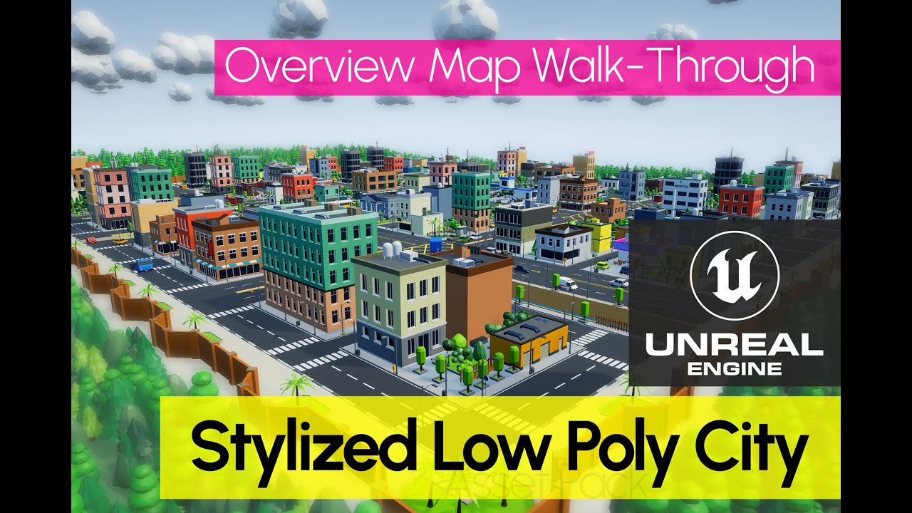 Low Poly City Asset Pack for Unreal Engine - Overview Map Walkthrough