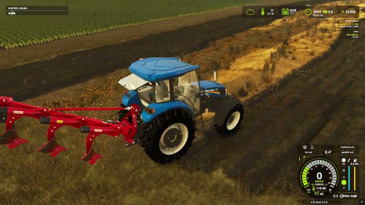 fs25de tarlada pullukla tarlayı sürdük yeni traktörle