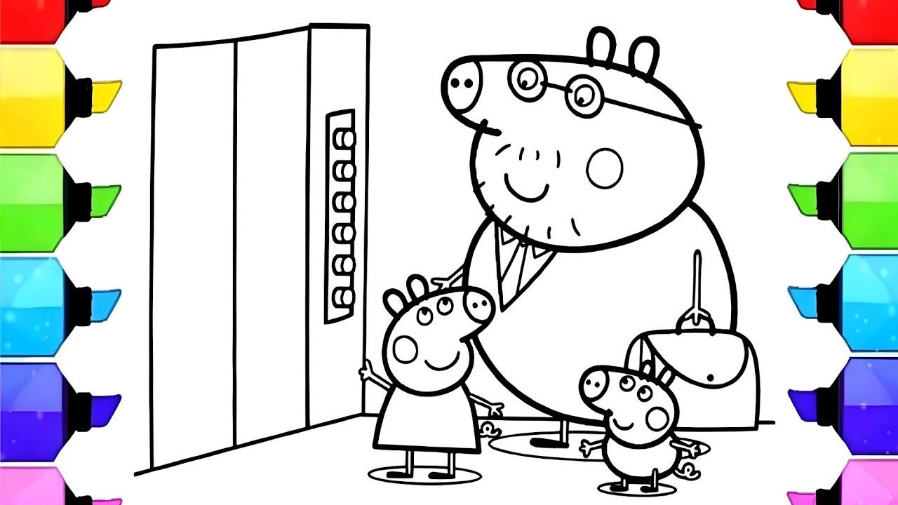 Daddy Pig is going to the office Drawing Easy, Peppa Pig Drawing and Coloring for Kids, Peppa Pig