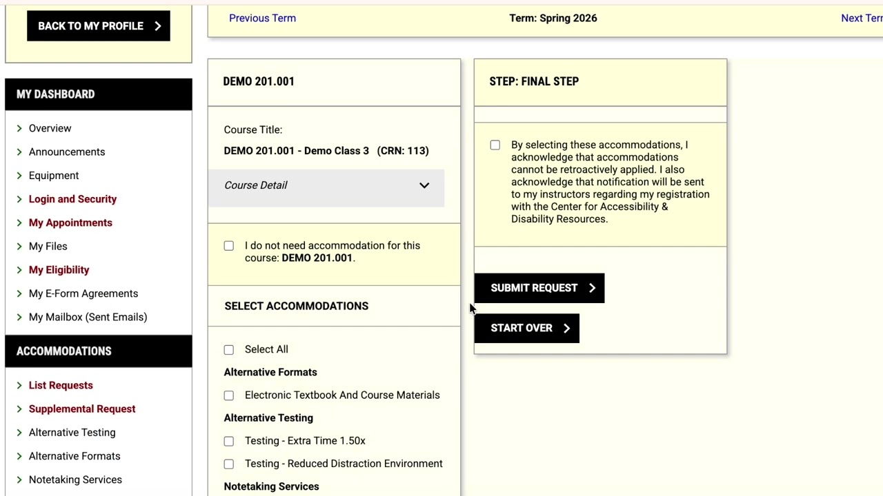AIM  UWO- Semester Accommodation Requests
