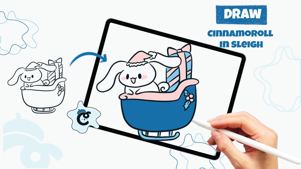 How to Draw Cinnamoroll In Sleigh (Step-by-step)