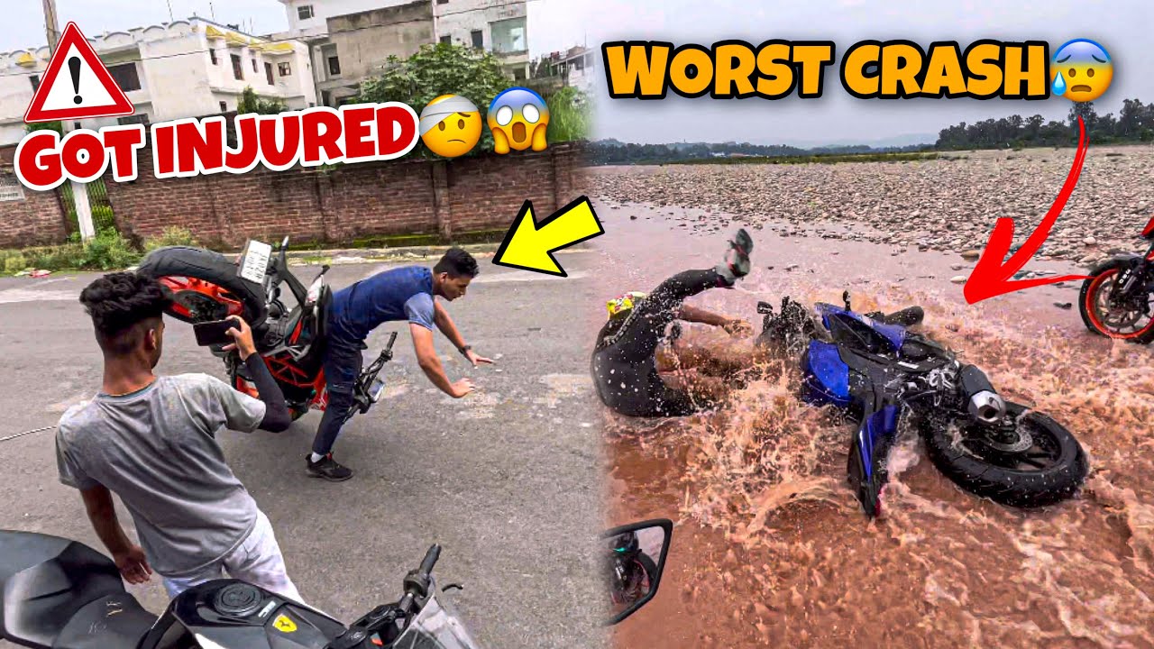 STUNTS CRASH😭| Stoppie Fail🤕 | Bike bhe tutgai😰| River crossingTraining back workout❤️. pushups❤️