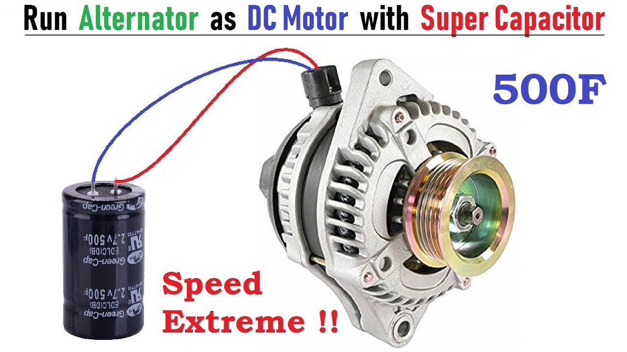 Ejecute el alternador de autom&oacute;vil de 12v como motor de CC con supercondensador