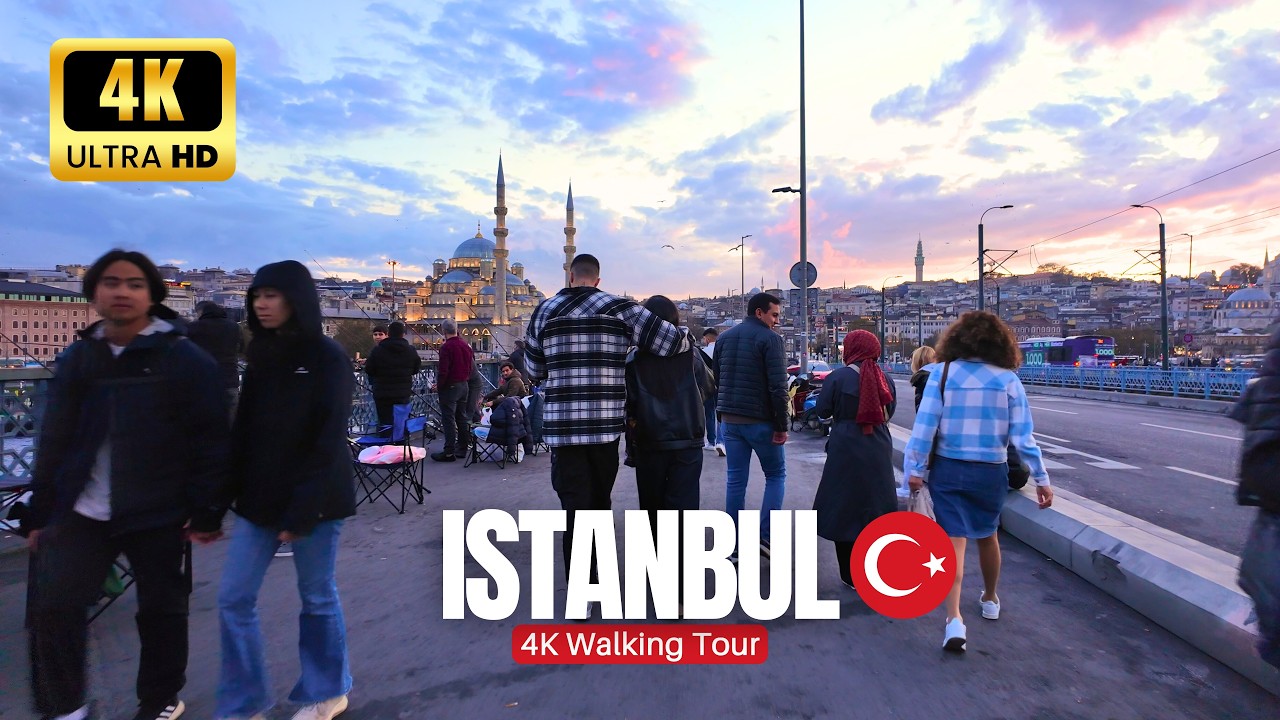 ISTANBUL Sunset Walking Tour 🇹🇷 | The Atmosphere of Galata Bridge in Turkey 4K