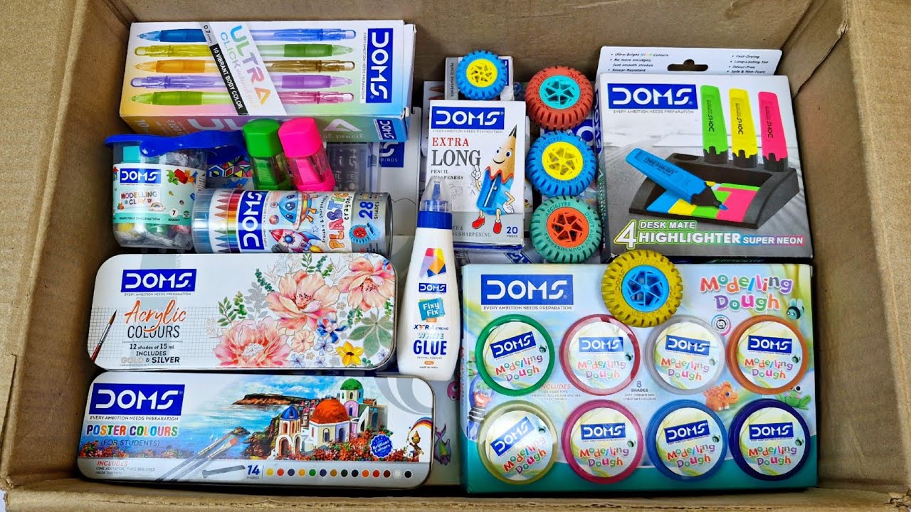 DOMS Stationery Collection📚🩵Crayons, Oil Pastels, Geometry, Tube Colors, Sharpener, Eraser, Glue etc