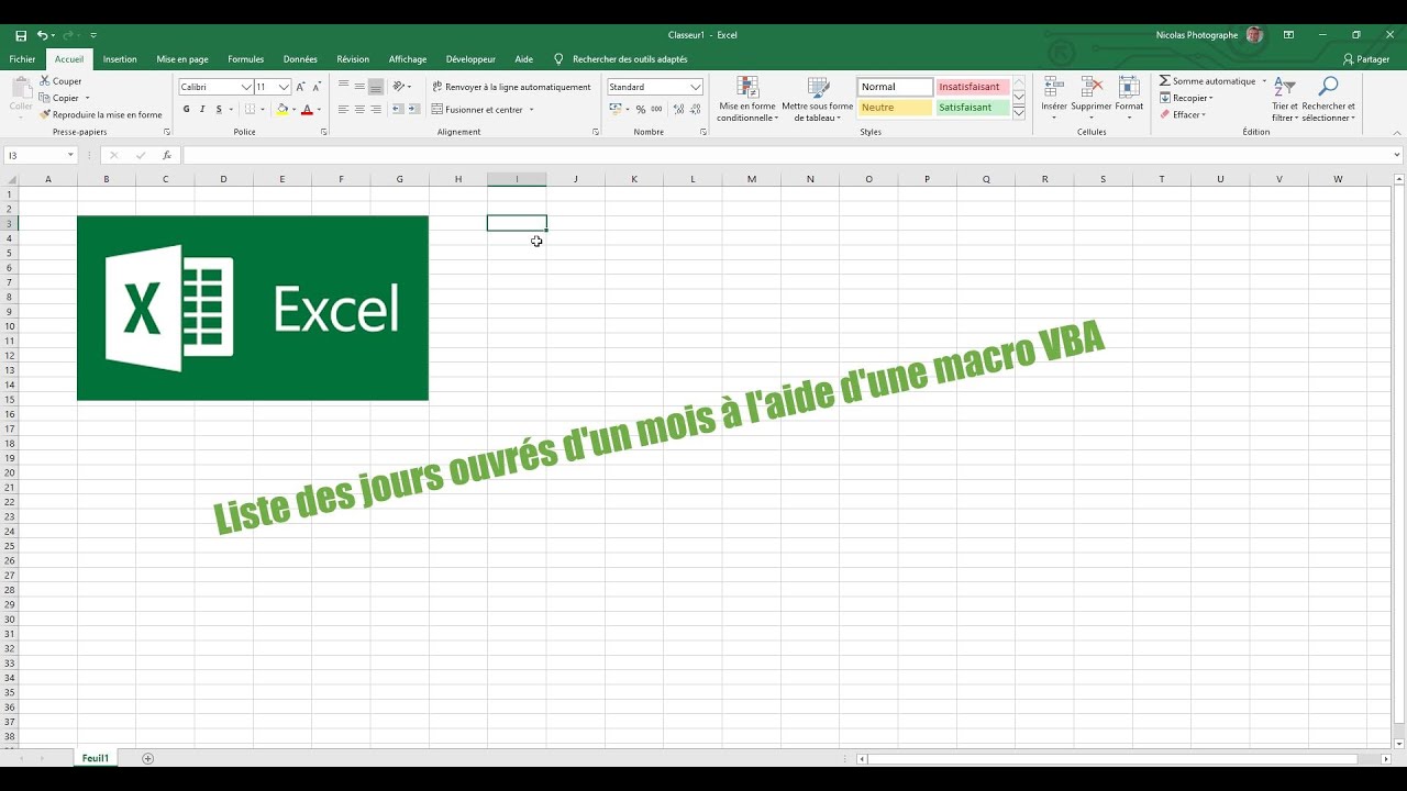 Excel - Lister les jours ouvrés d'un mois