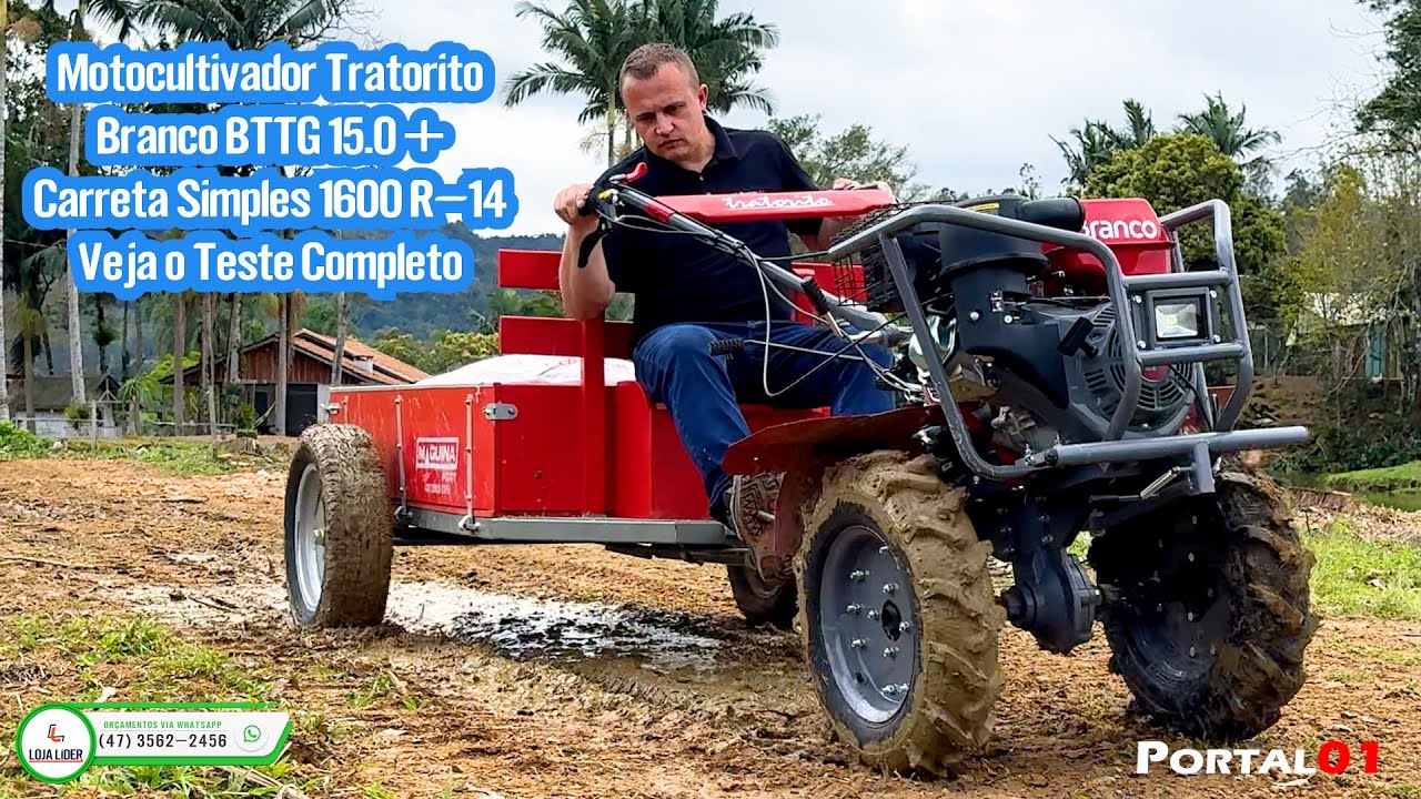 Motocultivador #tratorito  Branco BTTG 15.0 + Carreta Simples 1600 R-14 | Veja o Teste Completo