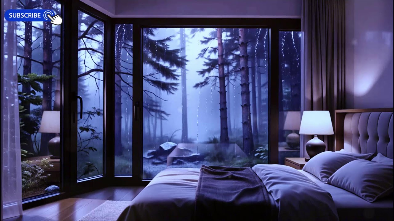Rain on Window & Piano 10 Hours (Dim Screen) | Cozy Bedroom Sleep Ambience