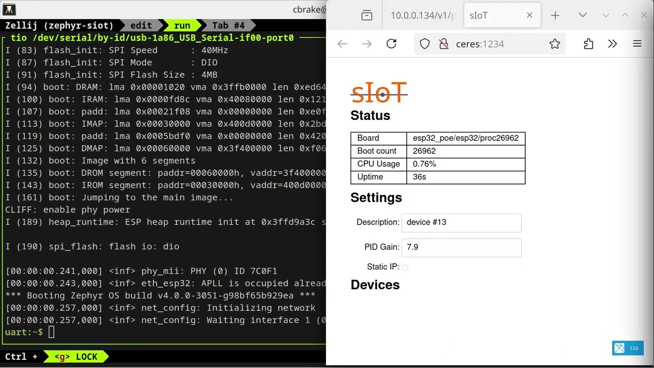 Point dataflow in the Zephyr Simple IoT application