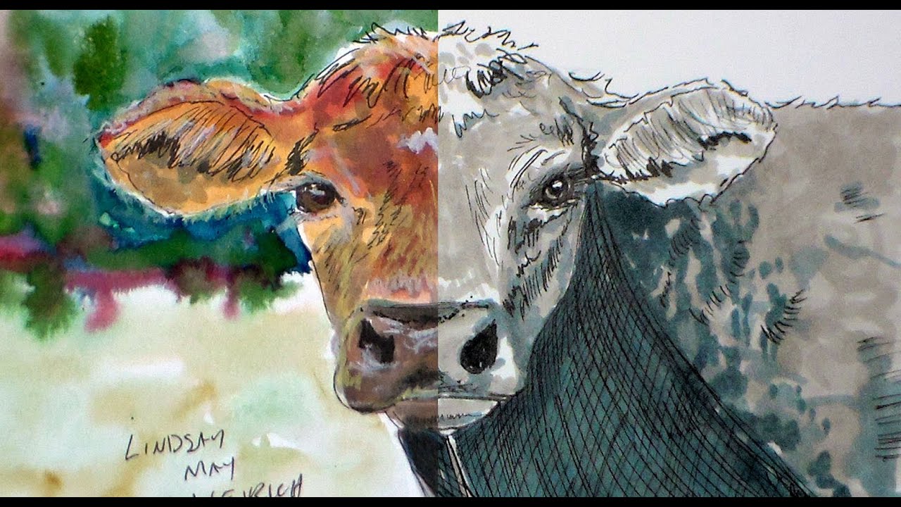 Cow SpeedDraw in Ink with Mixed Media Extra