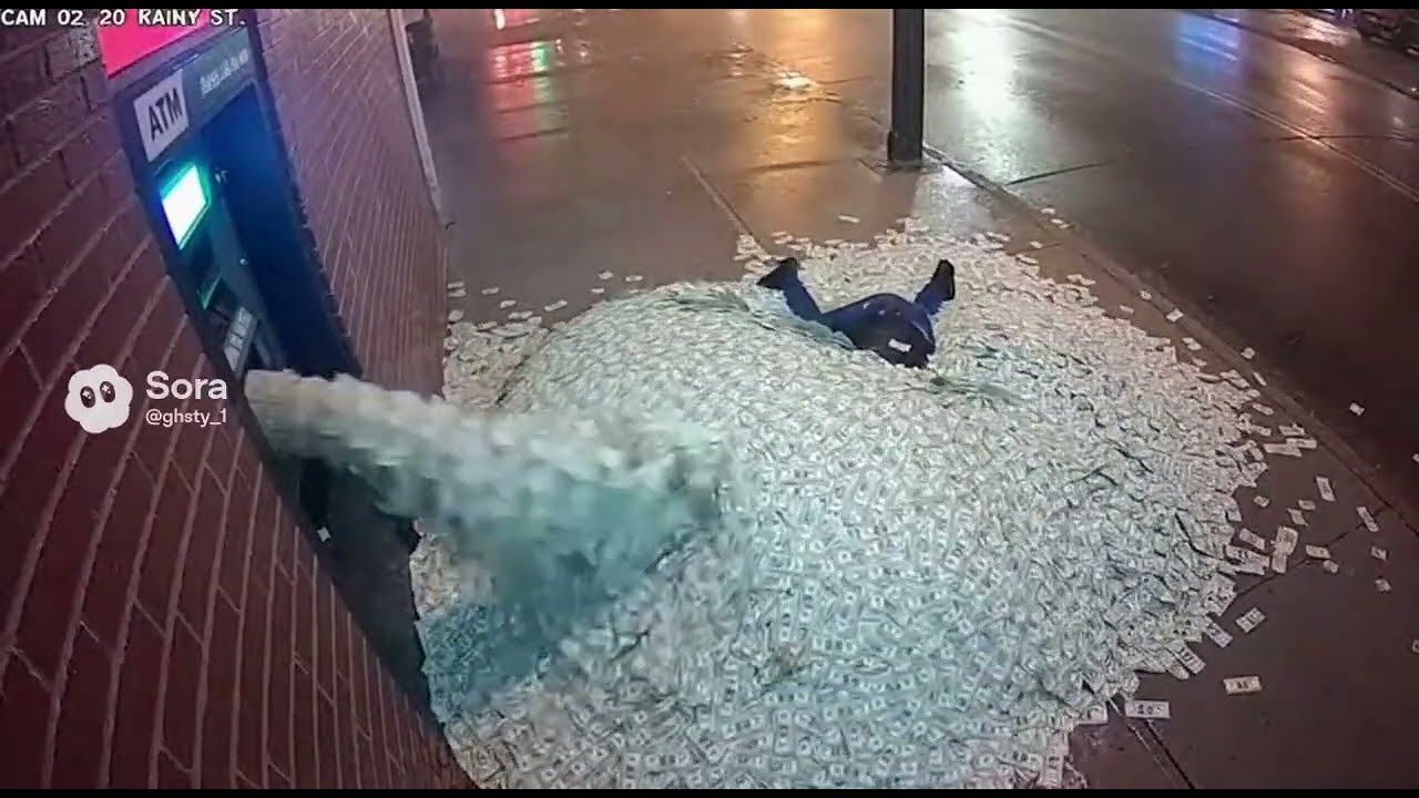 His Lucky Day... Caught on Cam: ATM Spits Out Thousands Uncontrollably